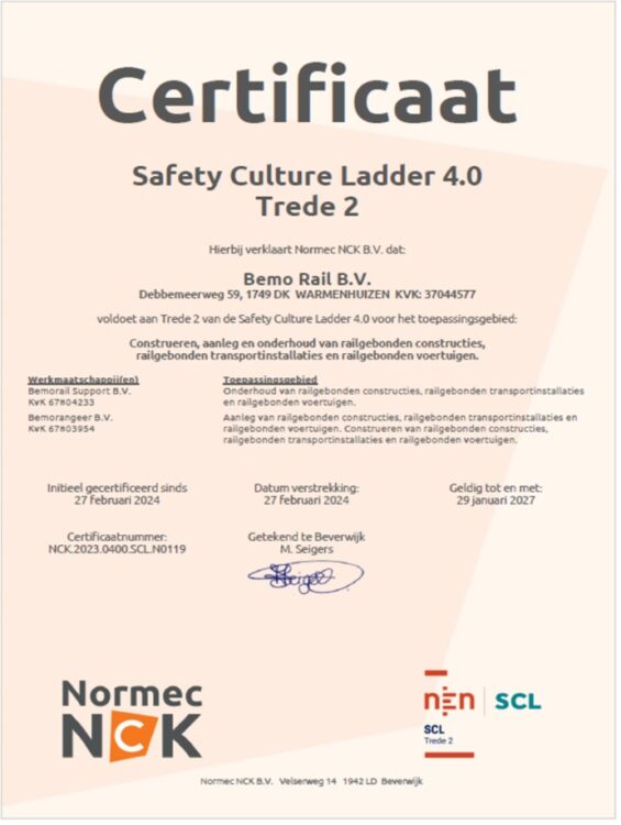 Certificaat Culture Ladder Bemo Rail